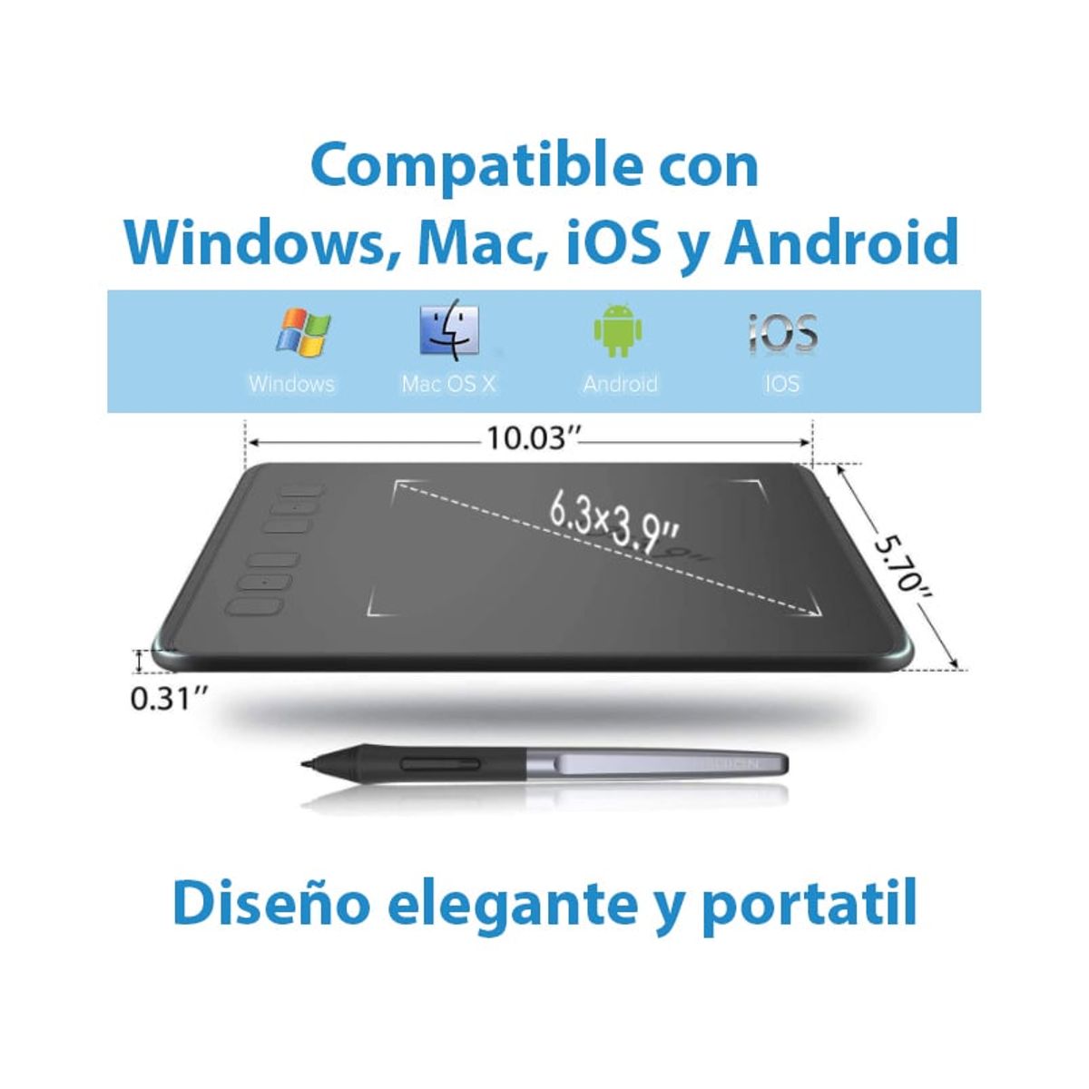 HUION - Tableta Gráfica Dibujo Huion Inspiroy H640p Con Lápiz Óptico