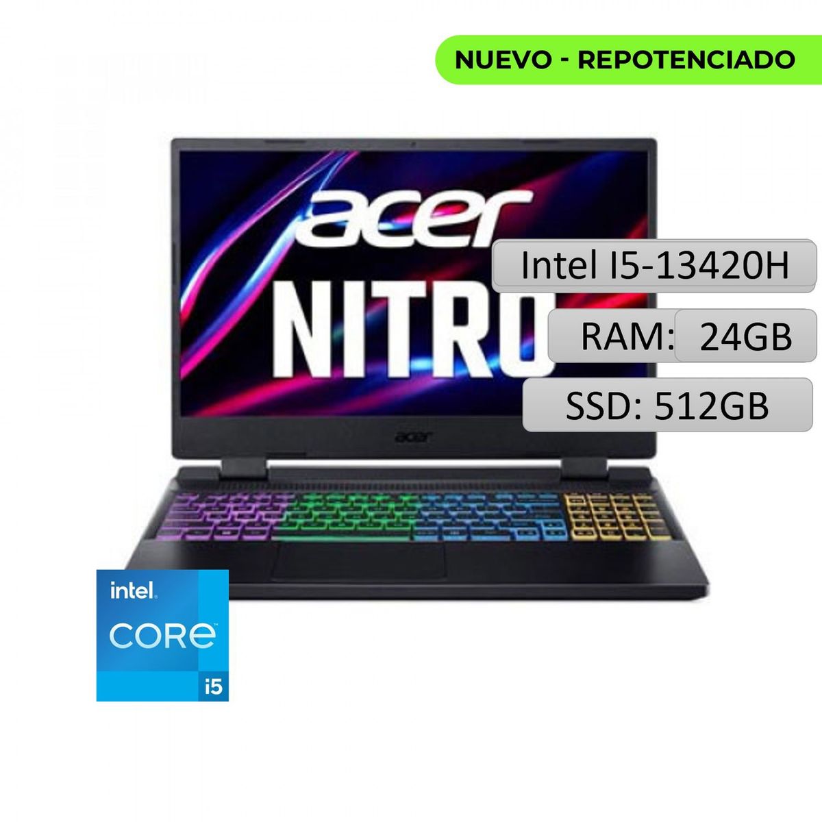 ACER - PORTATIL ACER NITRO AN515 INTEL CORE I5 13420H 15.6 RAM 24GB - SSD 512GB - RTX3050 4GB