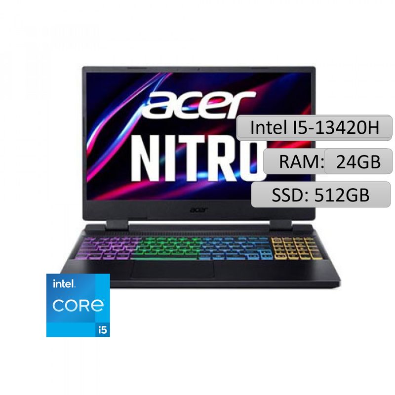 ACER - PORTATIL ACER NITRO AN515 INTEL CORE I5 13420H 15.6 RAM 24GB - SSD 512GB - RTX3050 4GB