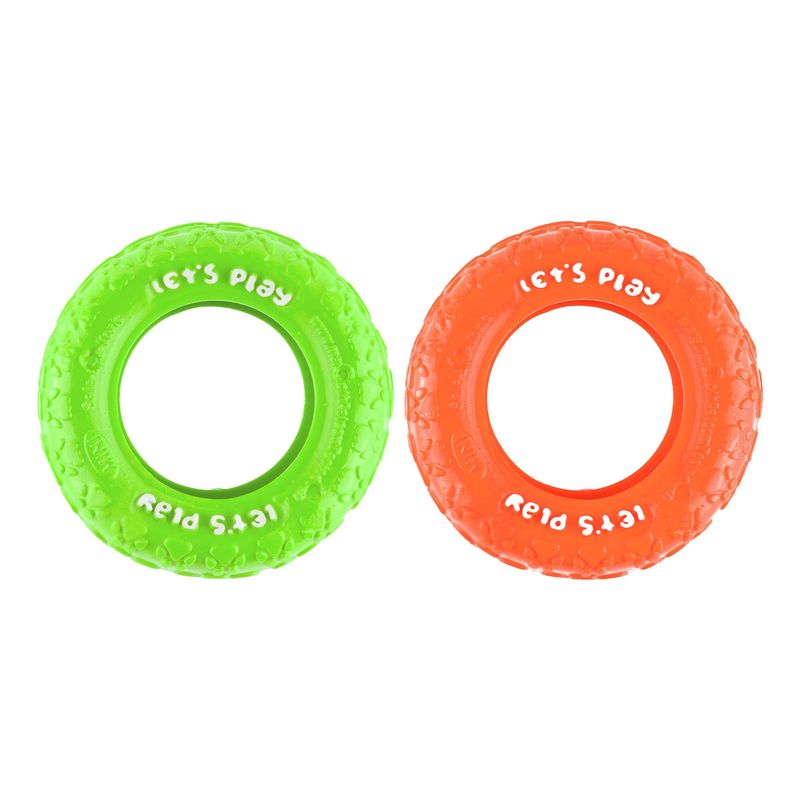 ENERGY PLUS - KiT X2 Llantas de Goma Perros Pequeños Juguete Naranja Verde