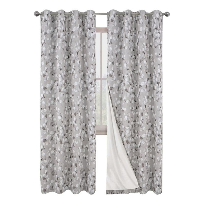 CASATUA - Cortina Blackout Estampada 100% Anti Luz, 2 Paños 140x220 - Gris.-