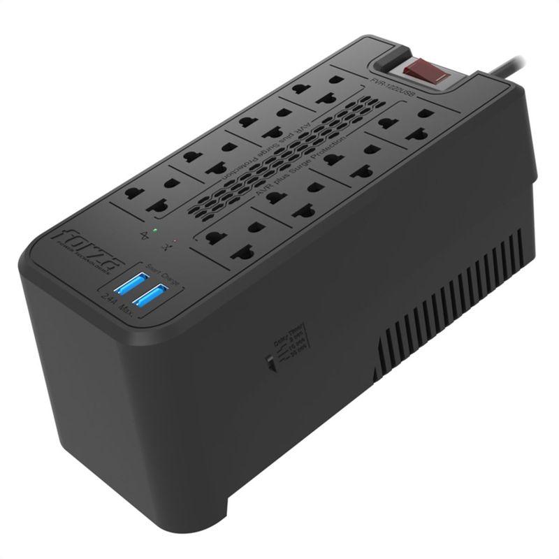 FORZA - Regulador De Voltaje Automático Forza 1200va, 8 Tomas, 2 Usb