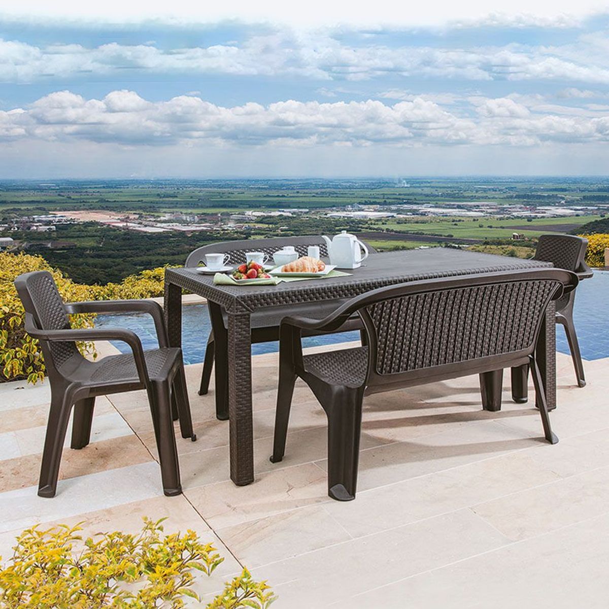 RIMAX - Comedor Familiar (1 Mesa Familiar + 2 Sillas Con Brazos + 2 Sillas Dobles)