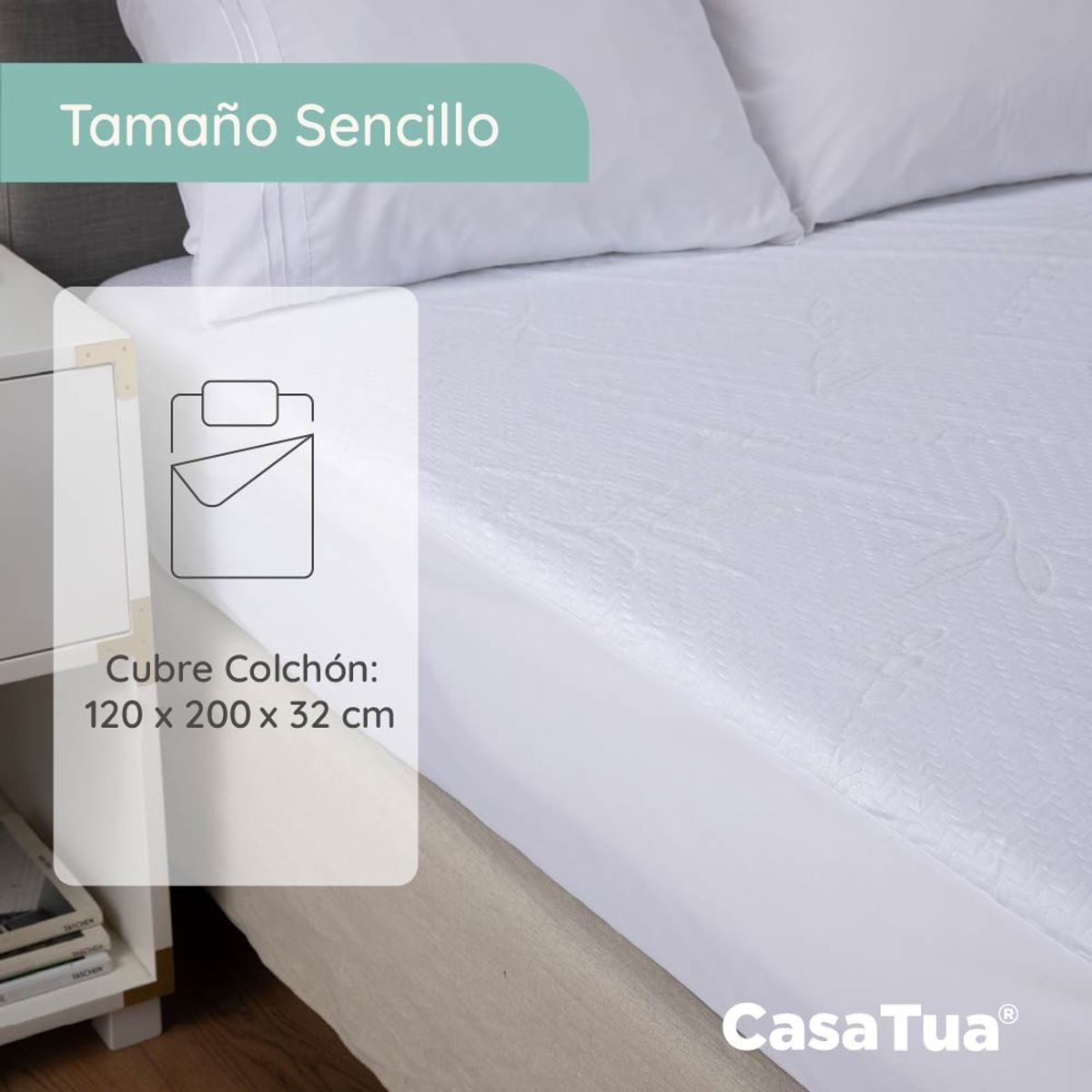 CASATUA - Cubre Colchon Protector Impermeable Bambu - Blanco - Sencillo