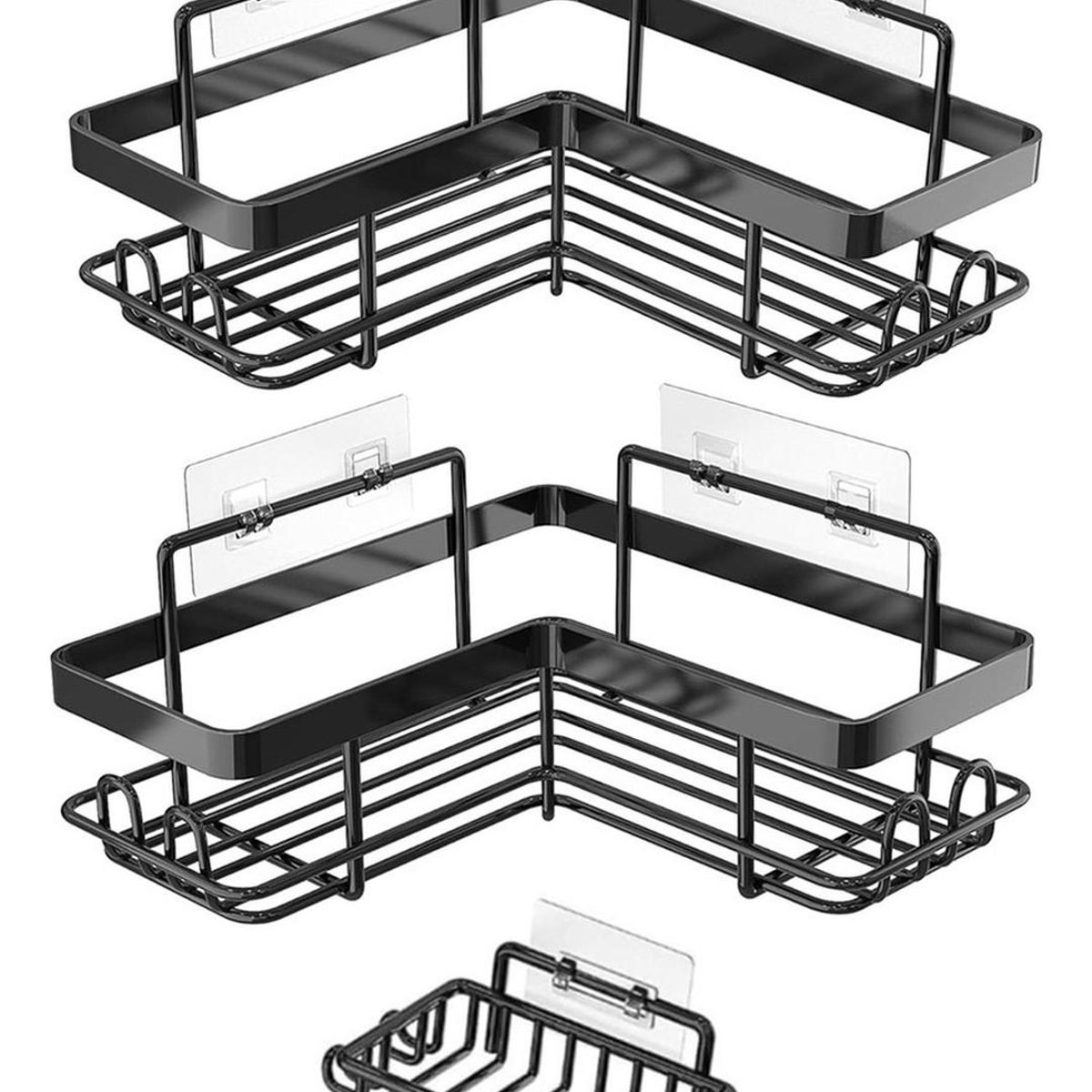 CASATUA - Organizador Ducha Baño Esquinero Inoxidable X2 + 1 Jabonera - Negro