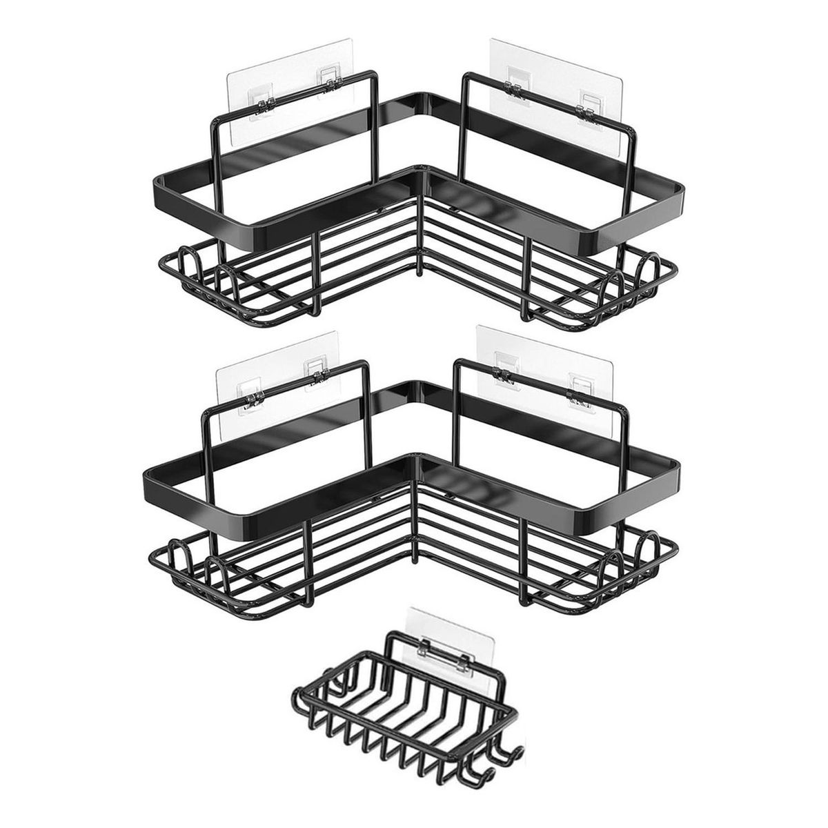 CASATUA - Organizador Ducha Baño Esquinero Inoxidable X2 + 1 Jabonera - Negro