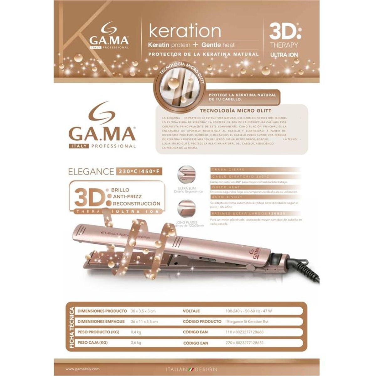 GAMA - Plancha de cabello gama elegance keration st -rosada