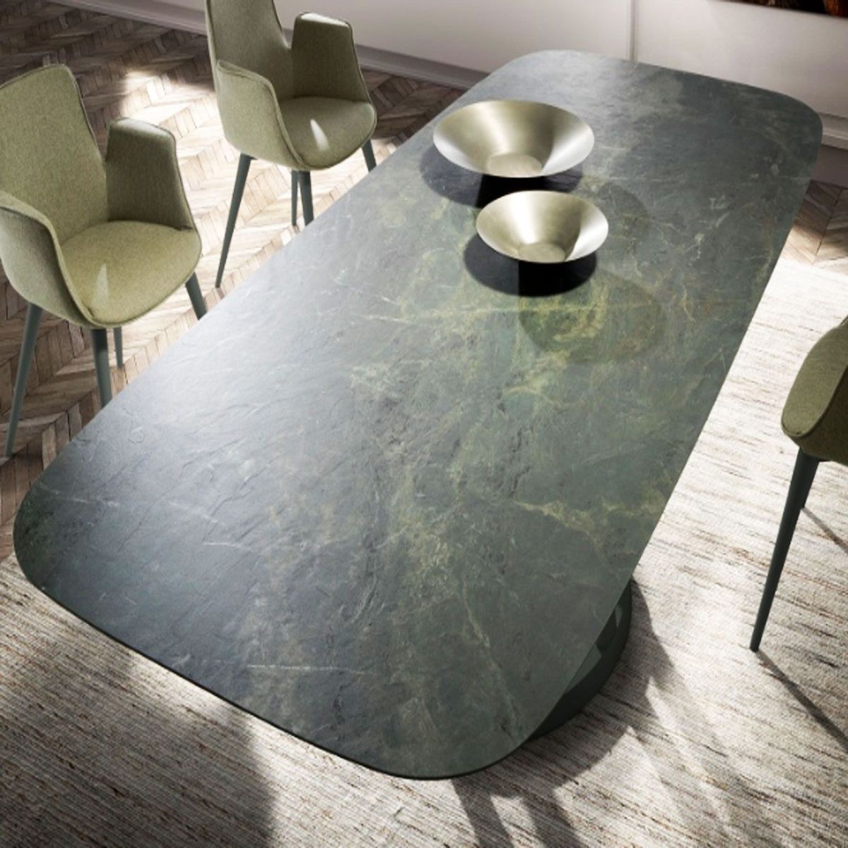 ARRO ES - MESA PIEDRA SINTERIZADA ESMERALDA  210 CM X 90 CM X 75 CM VERDE