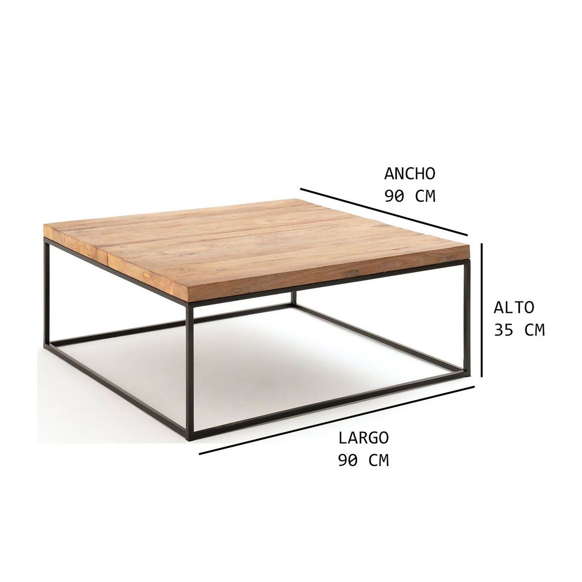 ARRO ES - MESA DE CENTRO HIERRO Y MADERA MEDIANA  LETICIA  90 CM X 90 CM X 35 CM