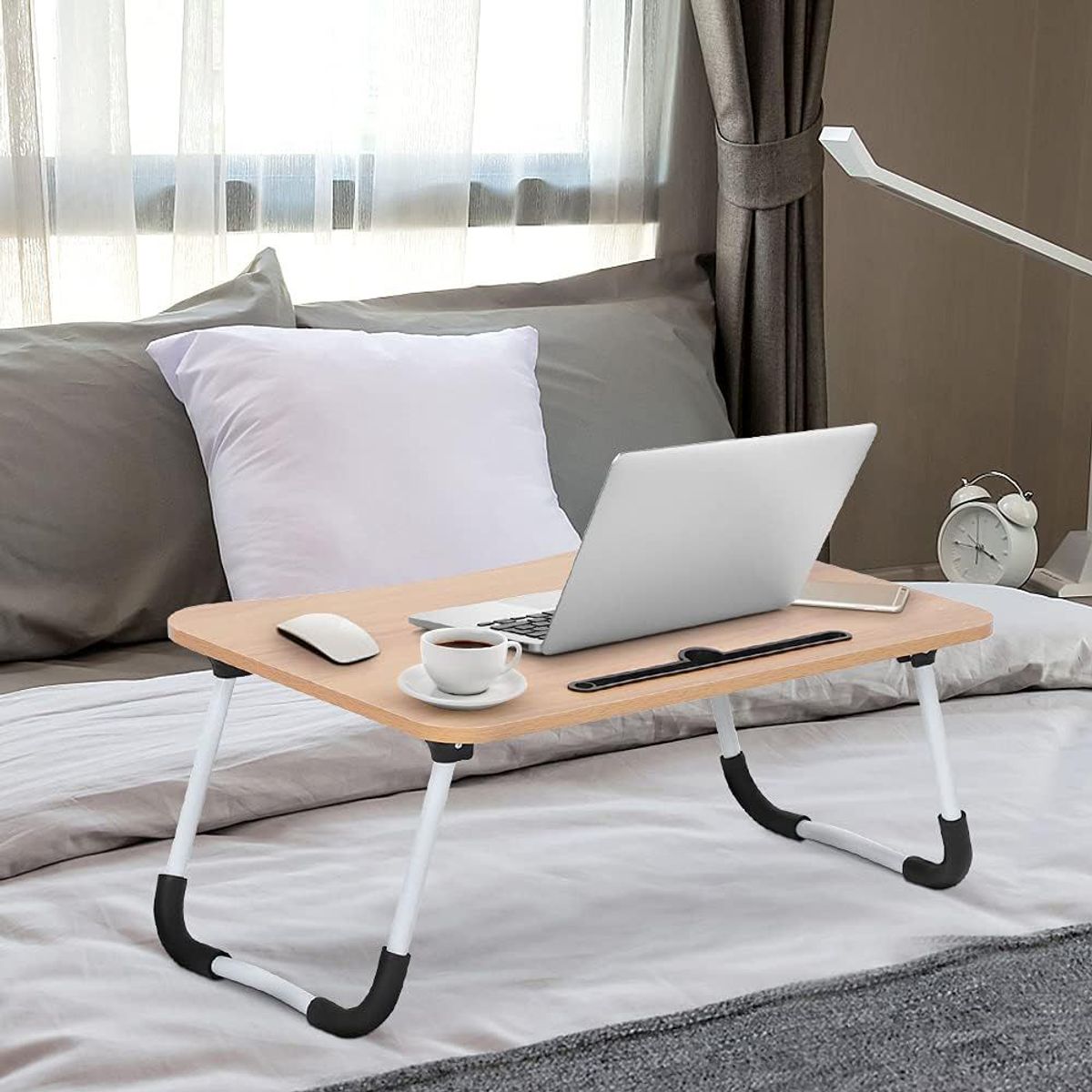 HOMETLY - mesa plegable escritorio tableta Celular Cama Mesita nuez