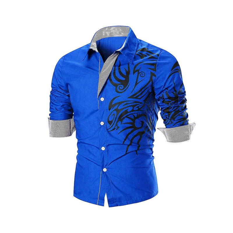 GENERAL - Camisa Manga Larga Tribal Moderna A La Moda Elegante Azul