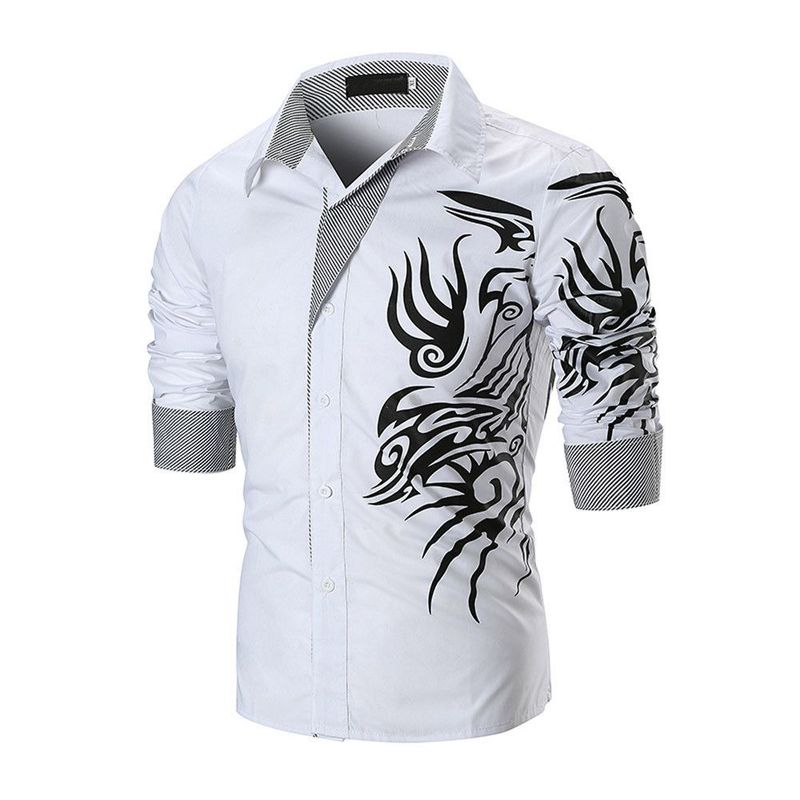 GENERICO - Camisa Manga Larga Tribal Moderna A La Moda Elegante Blanco