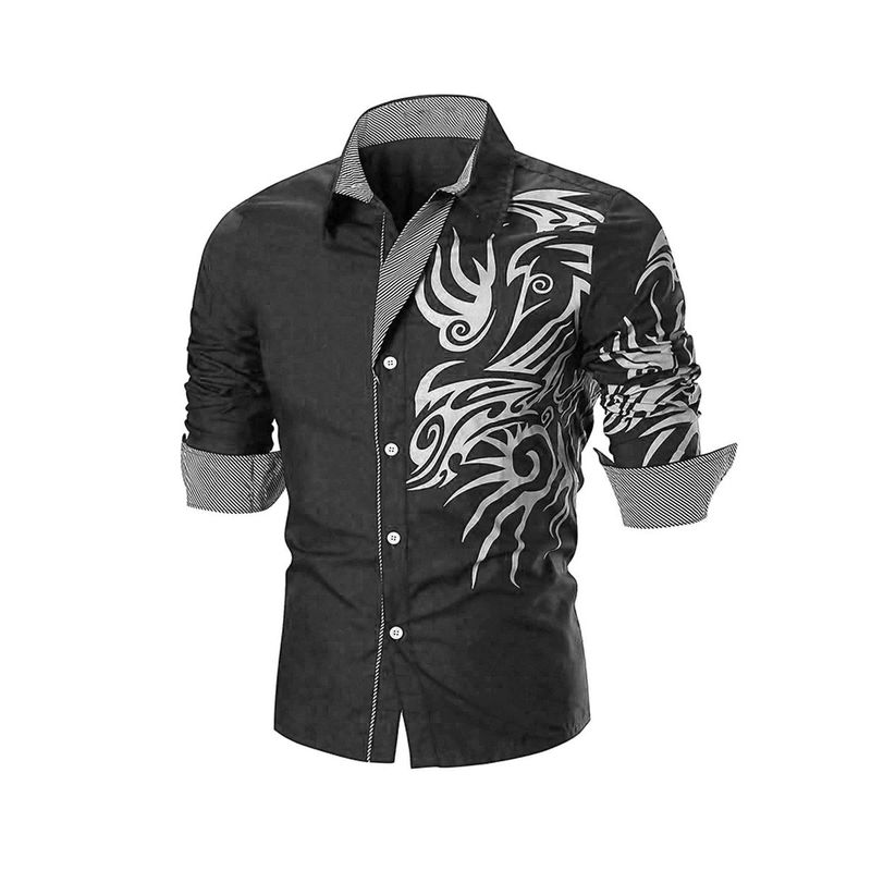 GENERICO - Camisa Manga Larga Tribal Moderna A La Moda Elegante Gris