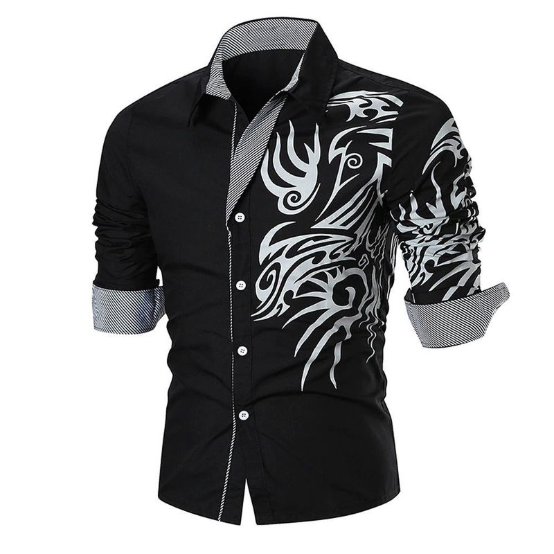 GENERAL - Camisa Manga Larga Tribal Moderna A La Moda Elegante Negro