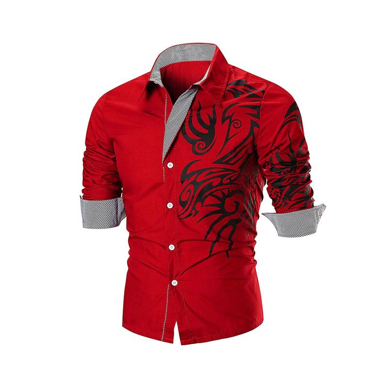 GENERICO - Camisa Manga Larga Tribal Moderna A La Moda Elegante Rojo Ng
