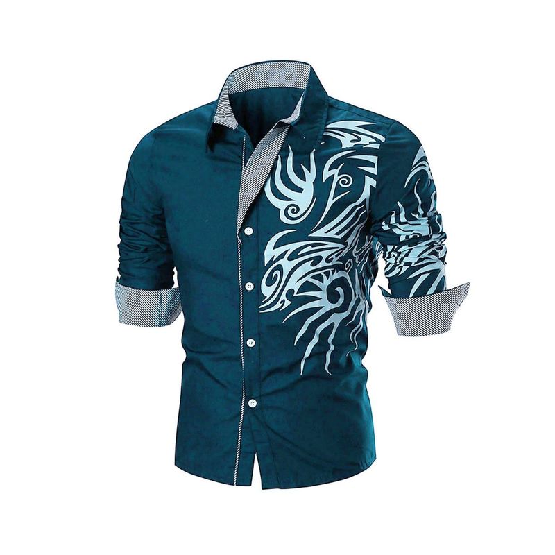 GENERICO - Camisa Manga Larga Tribal Moderna A La Moda Elegante Petroleo