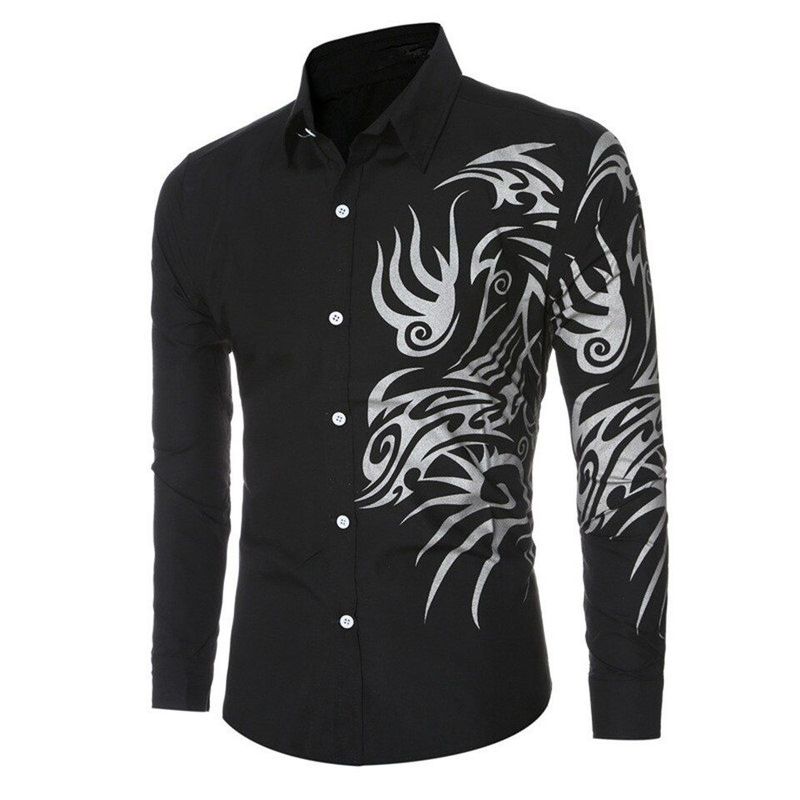 GENERAL - Camisa Para Hombre Diseño Estilo Exclusivo Tribal Negro