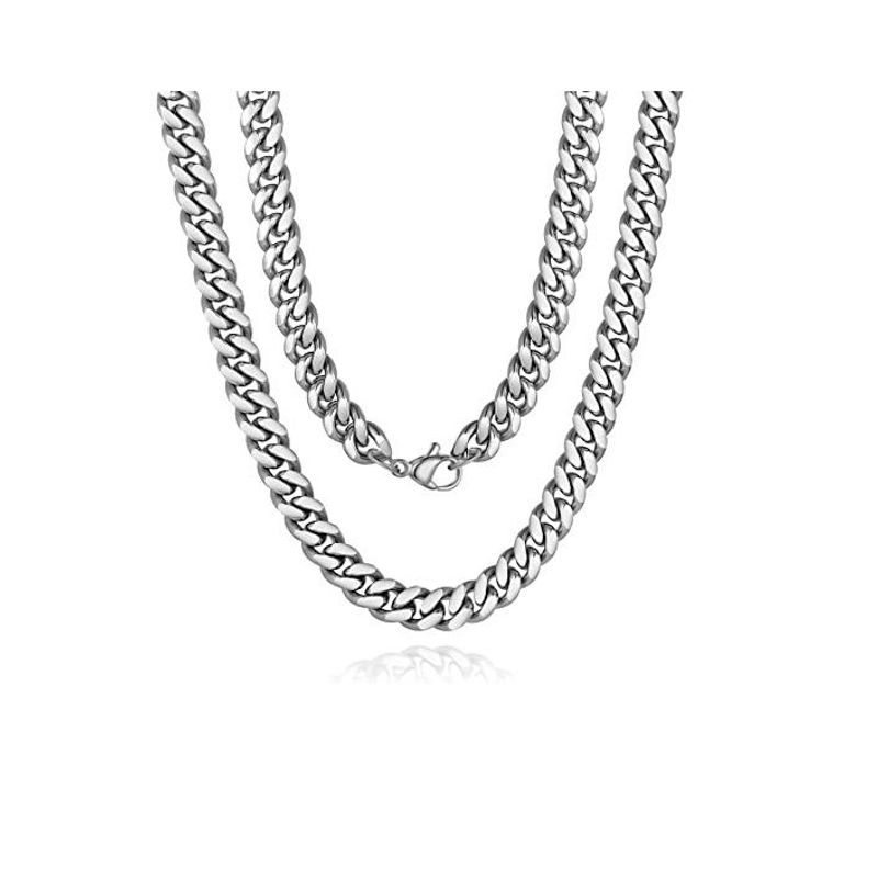 GENERICO - Cadena Cubana Eslabones Acero Inox Calidad Plateado  50cm10mm65g
