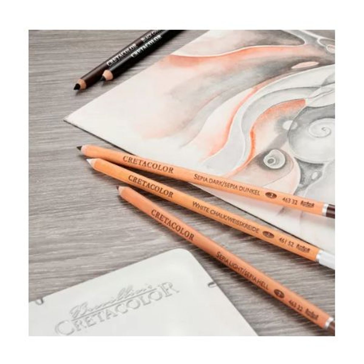 CRETACOLOR - Set X3 Cretacolor Lápiz Pastel Sanguina Sepia White Chalk