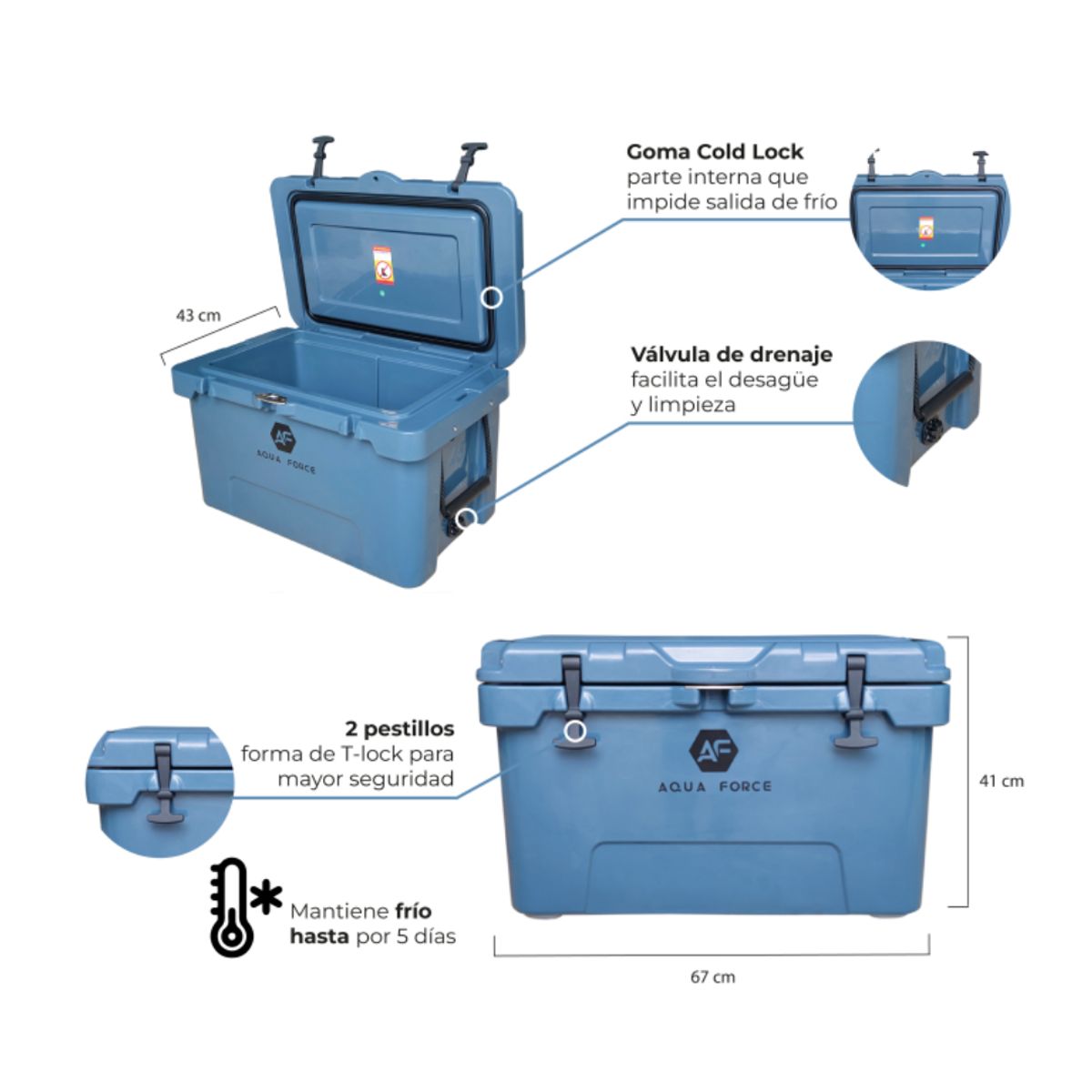 AQUA FORCE - Cooler Tonga 39 lt Azul.