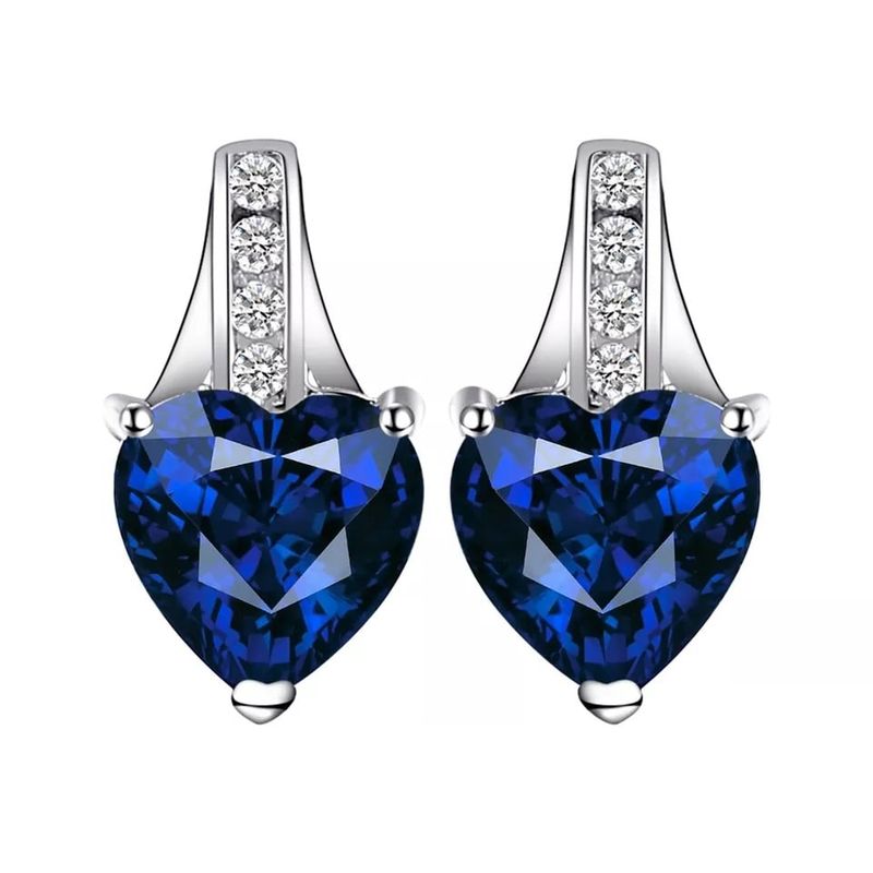 ALHAJAS - Aretes Topos Para Mujer Con Zafiro Corazón En Plata 925