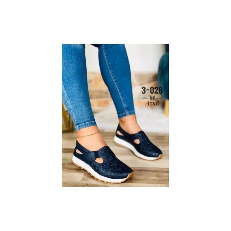 GENERICO - Mocasin mujer zapatos oxford dama texturizado mafalda ropa azul oscuro