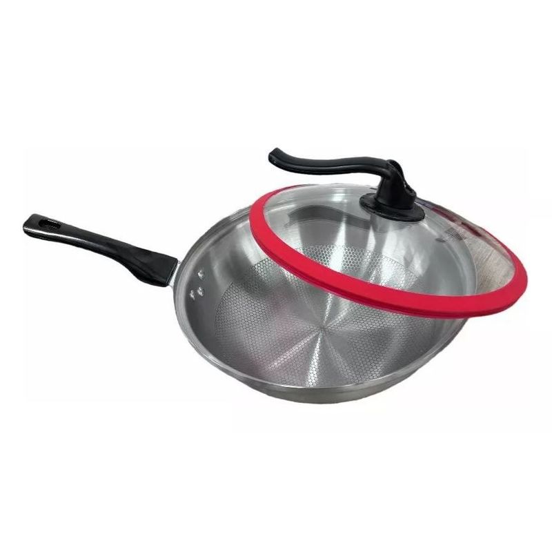 SHEN HUANG - Sarten Wok Acero Inoxidable Cocina Con Tapa Vidrio
