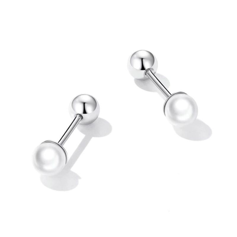 ALHAJAS - Aretes Topos Elegantes Perla Para Bebé Niña Fabricados En Plata
