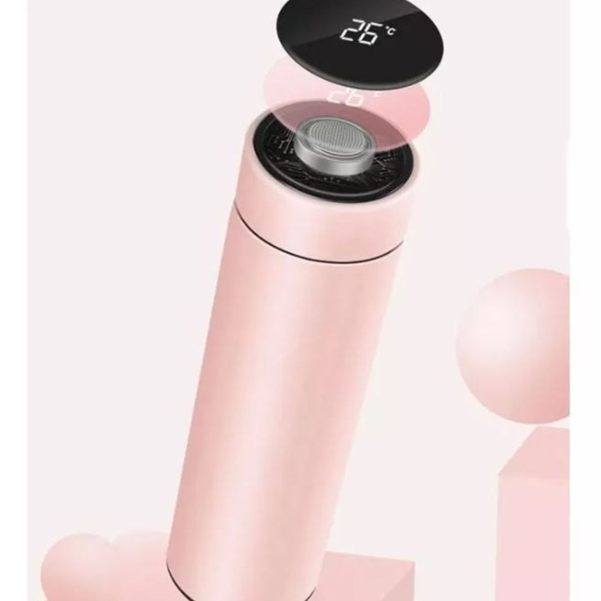 SHENGSHOU - Termo Digital Acero Inoxidable Inteligente 500ml Color Rosa