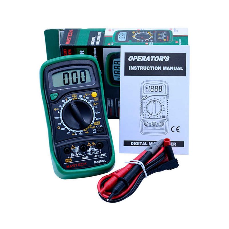 MASTECH - Multimetro Digital MAS 830L encauchetado con Batería Puntas