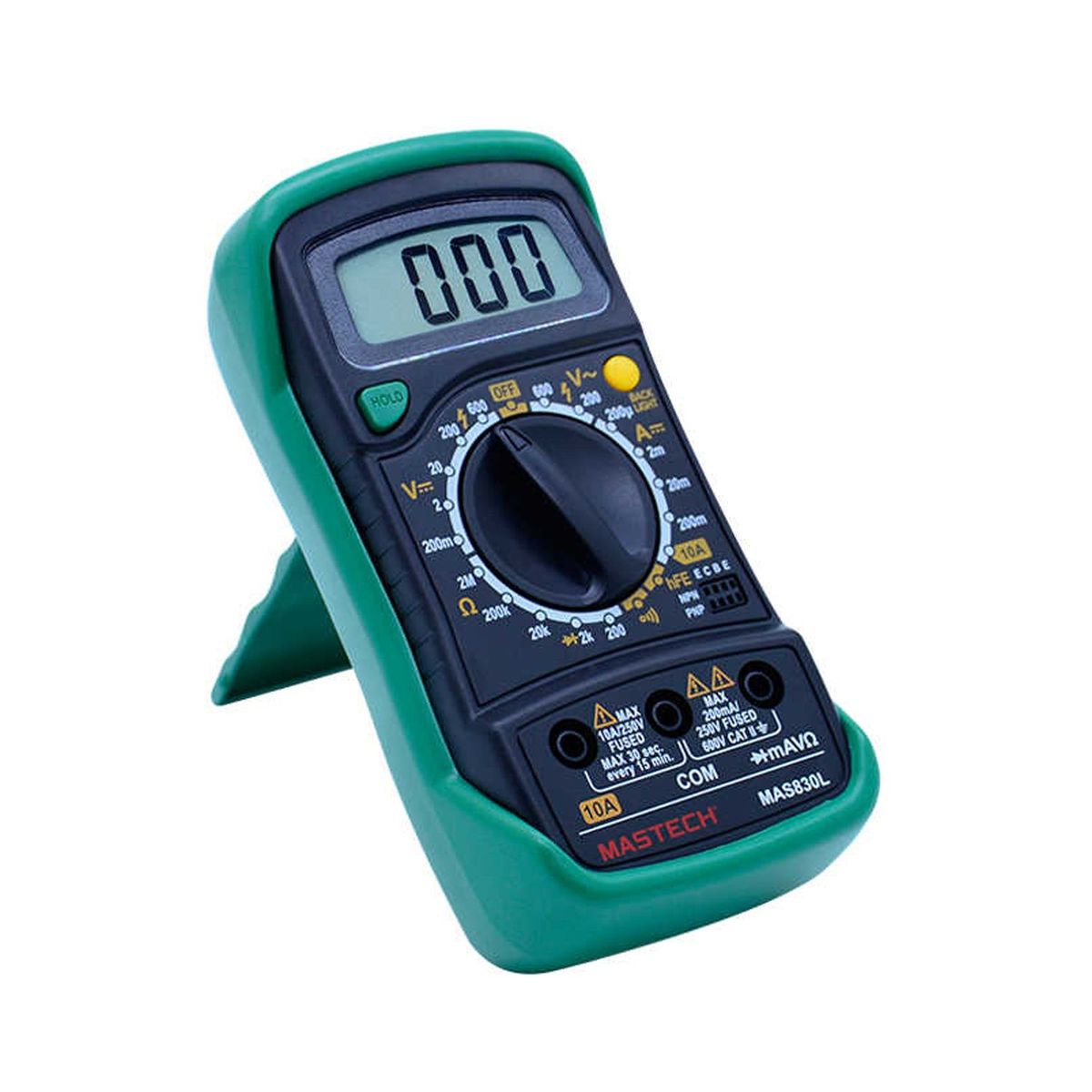 MASTECH - Multimetro Digital MAS 830L encauchetado con Batería Puntas