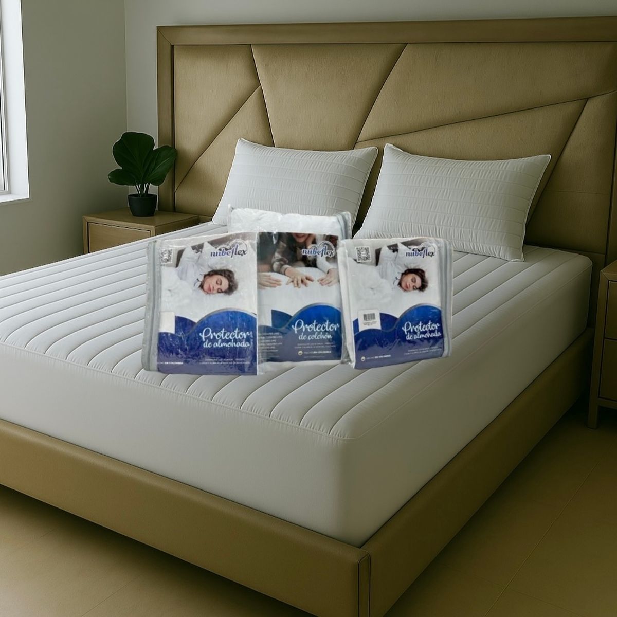 NUBEFLEX - Protector Colchón Acolchado 140x190cm + 2 Fundas