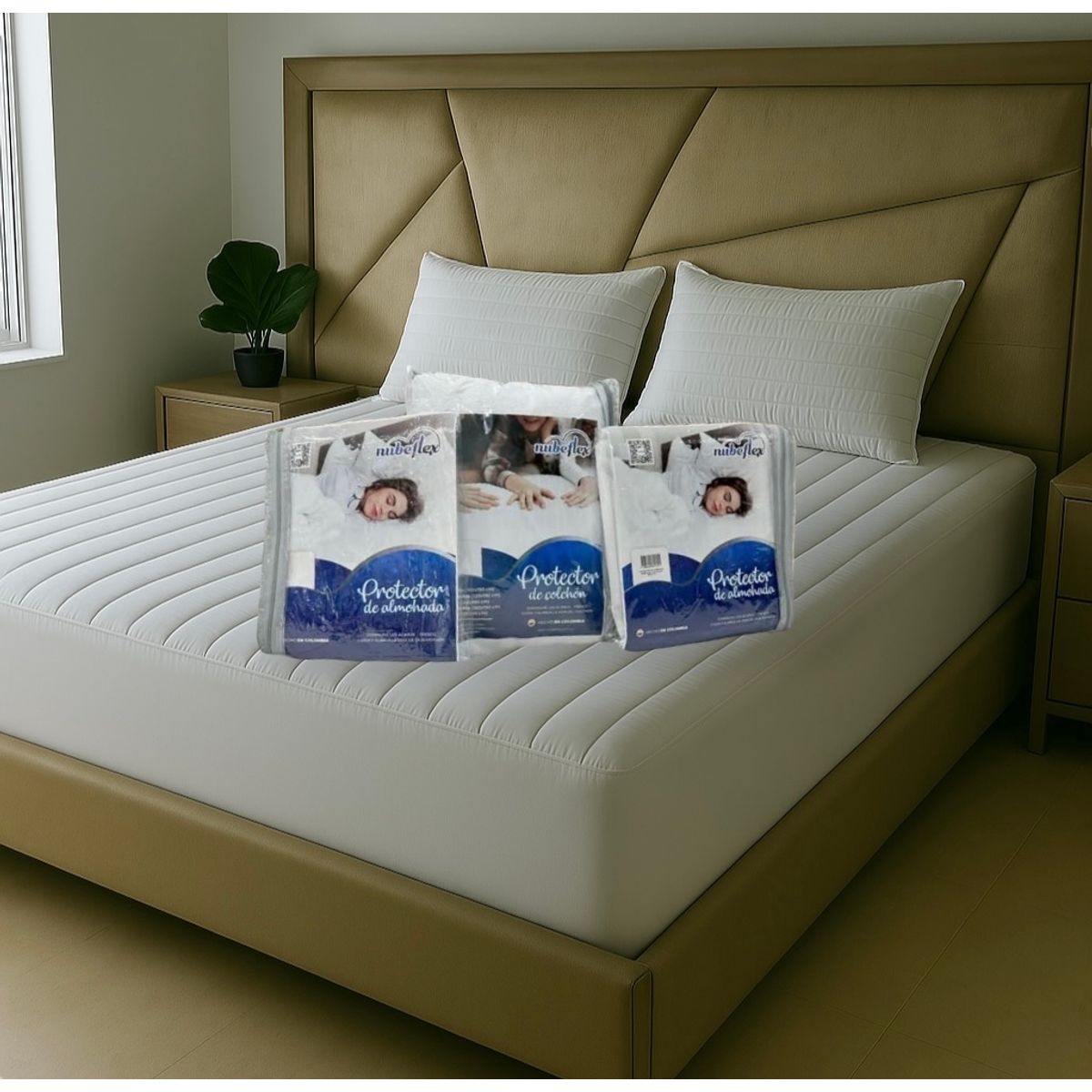 NUBEFLEX - Protector Colchón Acolchado 120x190cm + 2 Fundas