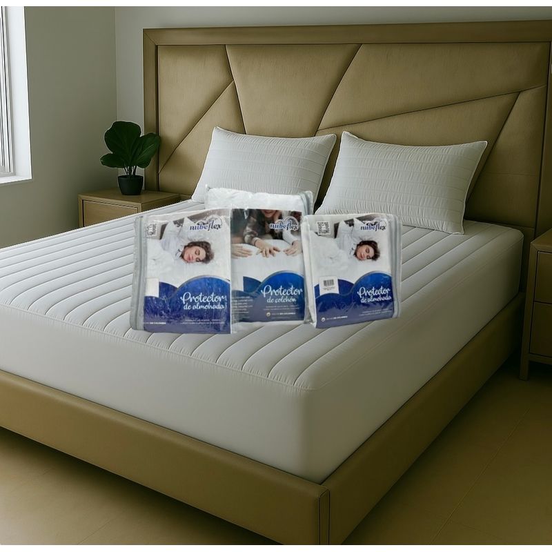 NUBEFLEX - ¡COMBO! Protector De Colchón 120x190cm Acolchado 2 Fundas de Almohada