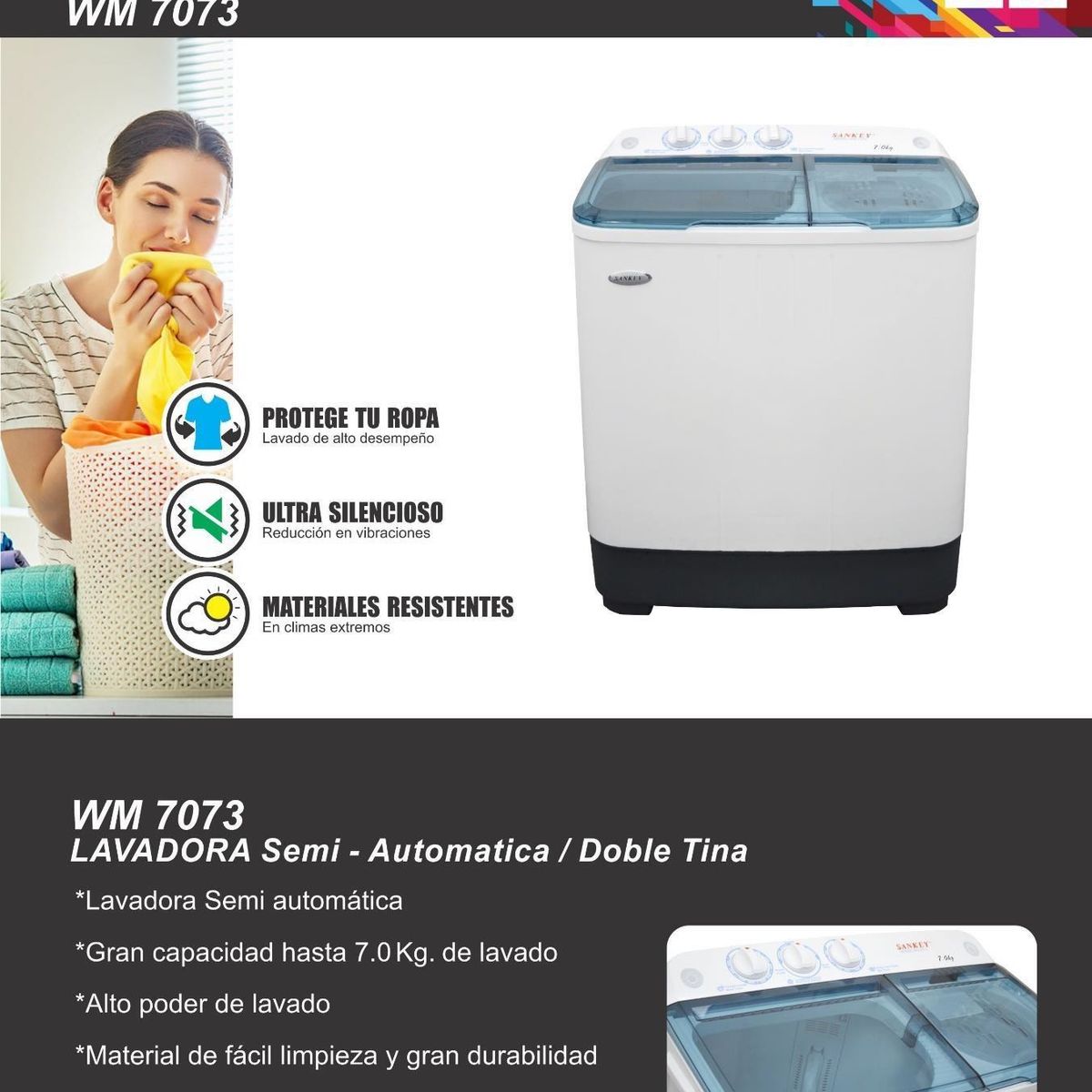 SANKEY - Lavadora Semi Automática Doble Tina de 7 kg Sankey