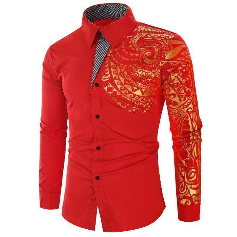GENERAL - Camisa Para Hombre Manga Larga Moda Moderno Rojo