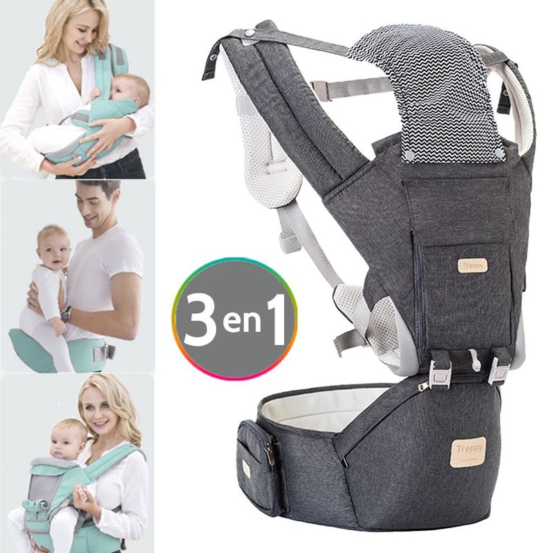 INSULAR - Cargador canguro silla bebé 3 en 1 ergonómico gris