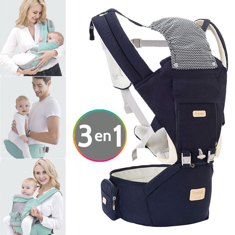 INSULAR - Cargador canguro silla bebé 3 en 1 ergonómico azul noche