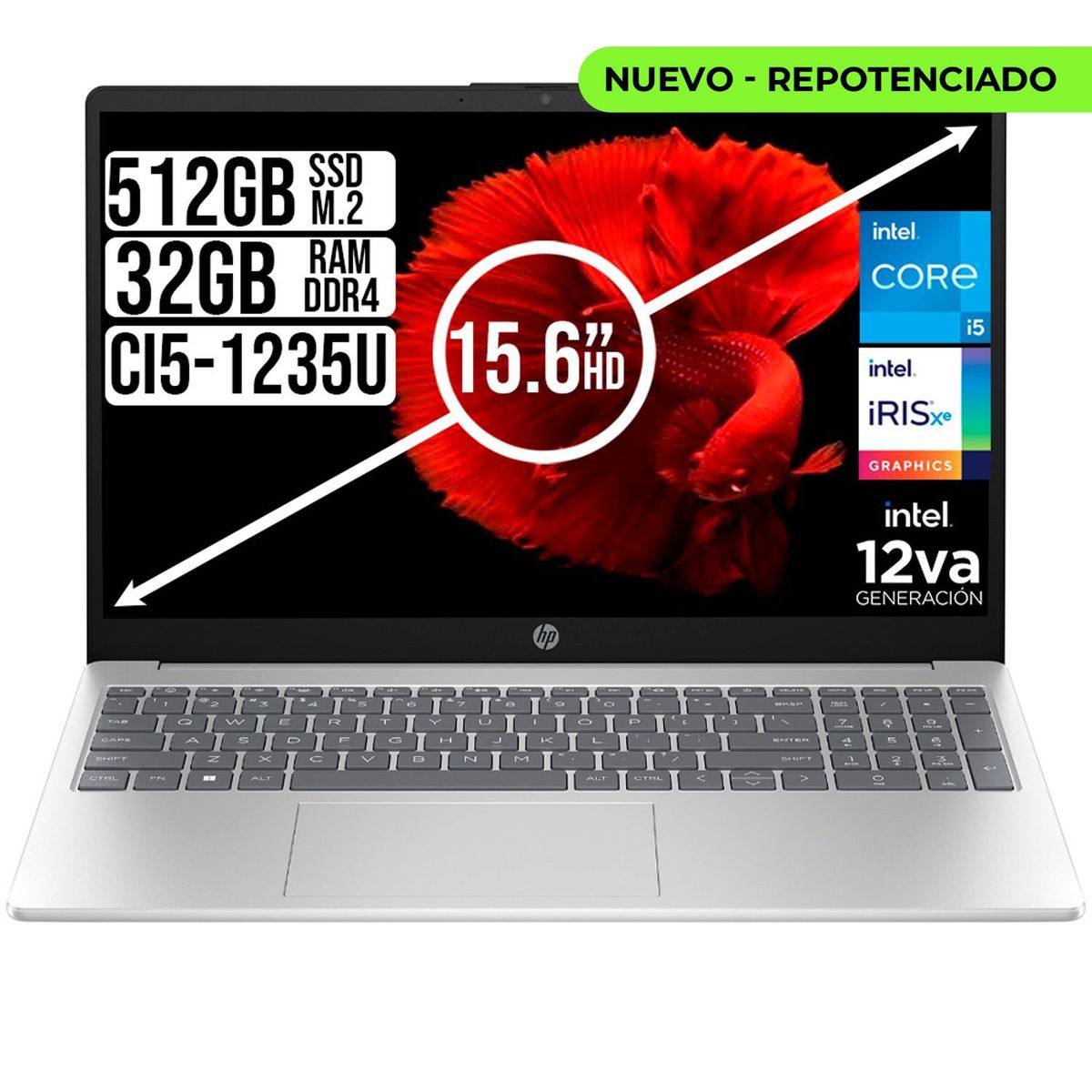 HP - PORTATIL HP INTEL CORE I5-1235U SSD 512GB RAM 32GB LED 15.6 HD