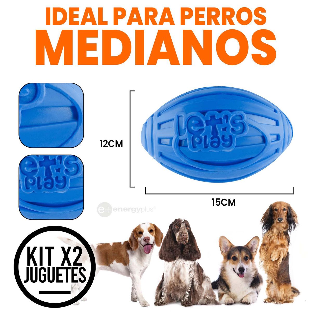 ENERGY PLUS - 2 Juguetes Perros: Balón ovalado Azul Rojo