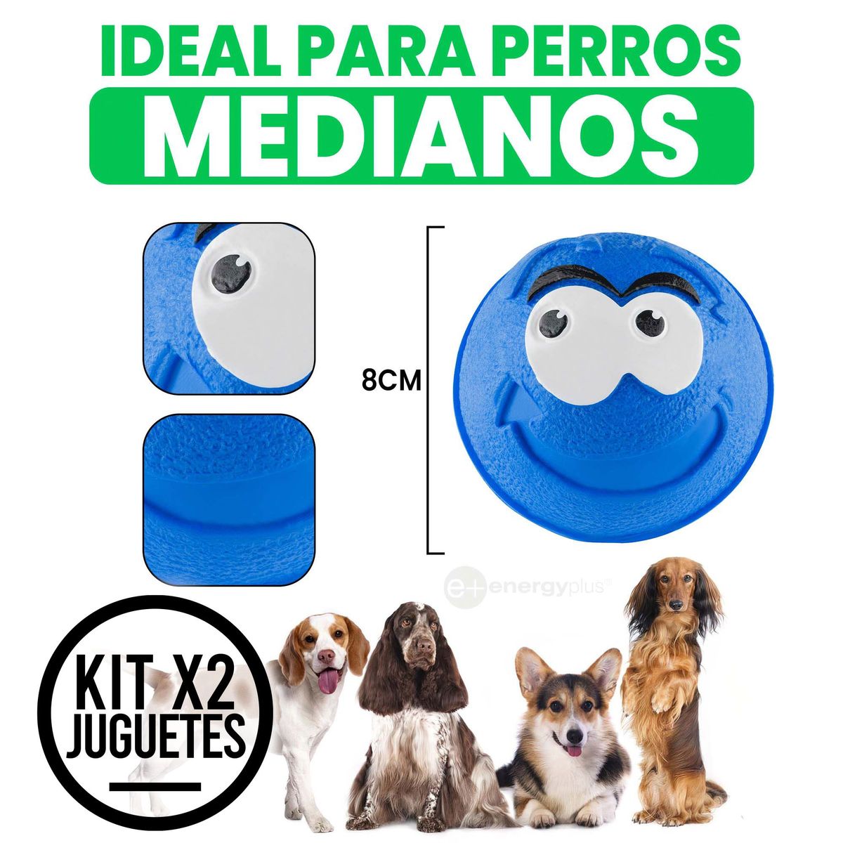 ENERGY PLUS - 2 Pelotas Perros rebote Azul Rojo