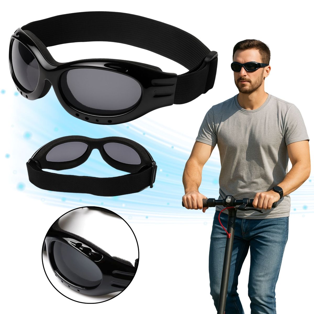 GENERICO - Gafas Para Moto A Prueba De Viento Ajustables Negro Lente Negro