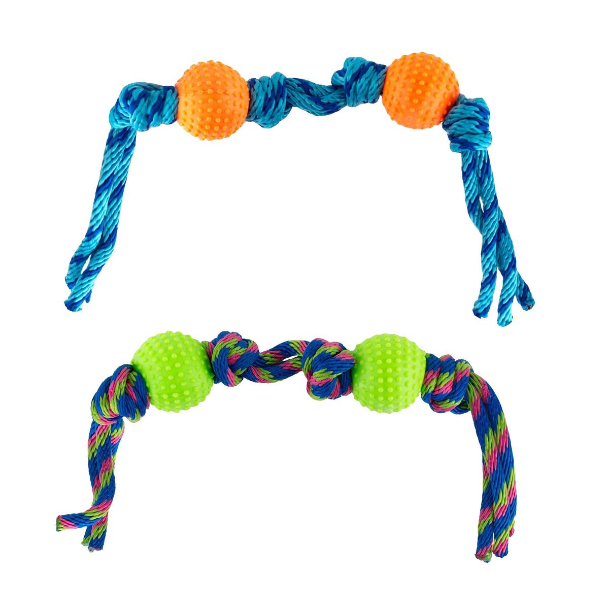 ENERGY PLUS - 2 Juguetes Perro Pelotas y Cuerda Antisarro Naranja Verde