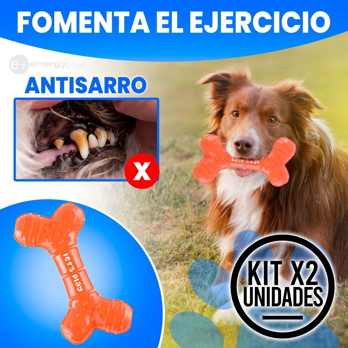 ENERGY PLUS - 2 Juguetes Mordedor Dental Perros Med Naranja Verde
