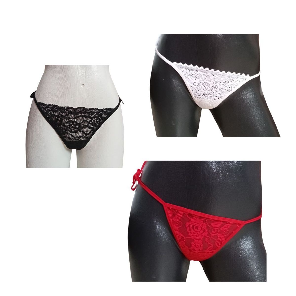 GENERICO - Tanga hilo dental encaje para mujer x 3 unidades brasilera