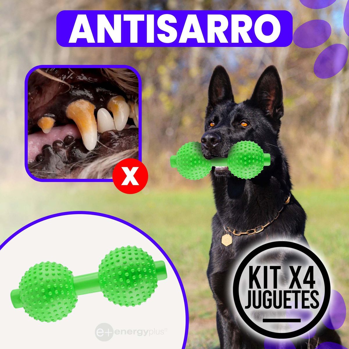 ENERGY PLUS - 4 Juguetes Mordedor Pesa Razas Medianas Grandes Fortalecedor