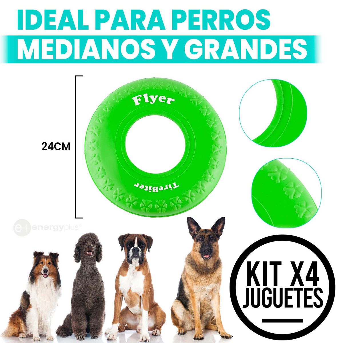 ENERGY PLUS - 4 Frisbee Goma Perros: Ideal Adiestramiento