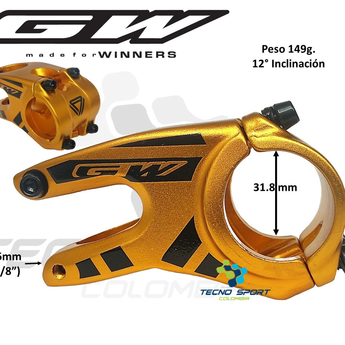 GW - Espiga Gw Aluminio Mtb Para Manubrio 318mm Codo Bicicleta