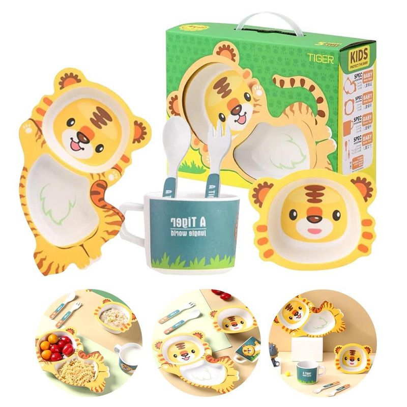 LANZURY IMPORTACIONES - Set Vajilla Para Bebes Niños Bambu - Animalitos - Tigre