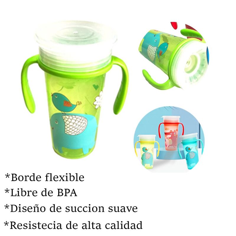 GENERICO - Vaso Mágico Antiderrame 360 Libre Bpa Con Asas - VERDE
